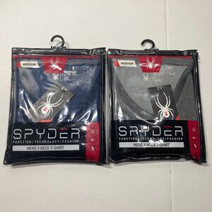 NWT Spyder Pro Fiber - Pro Stretch V Neck T Shirt - 2 Shirts Medium - Gray/Navy